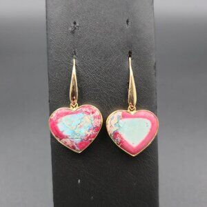 Gold Plated Intense Love Jasper Stone Heart Earrings A6651